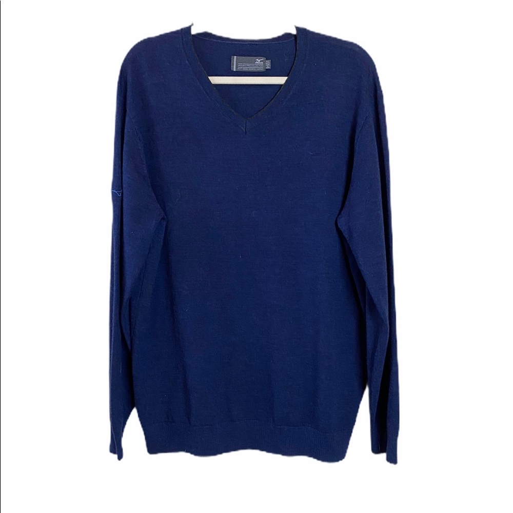 Mizuno Pro Wool Lightweight Blue V-Neck Sweater Size Large